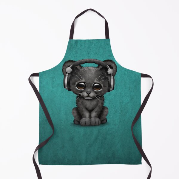 Item preview, Cute Black Panther Cub Dj Wearing Headphones on Blue designed and sold by JeffBartels.