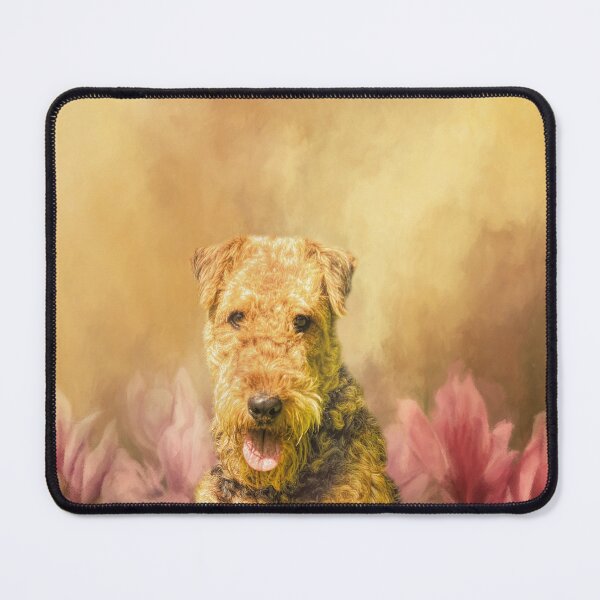 Item preview, Airedale Terrier Portrait with Pink Flowers designed and sold by Elisabeth Lucas.