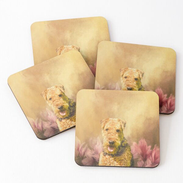 Item preview, Airedale Terrier Portrait with Pink Flowers designed and sold by Elisabeth Lucas.