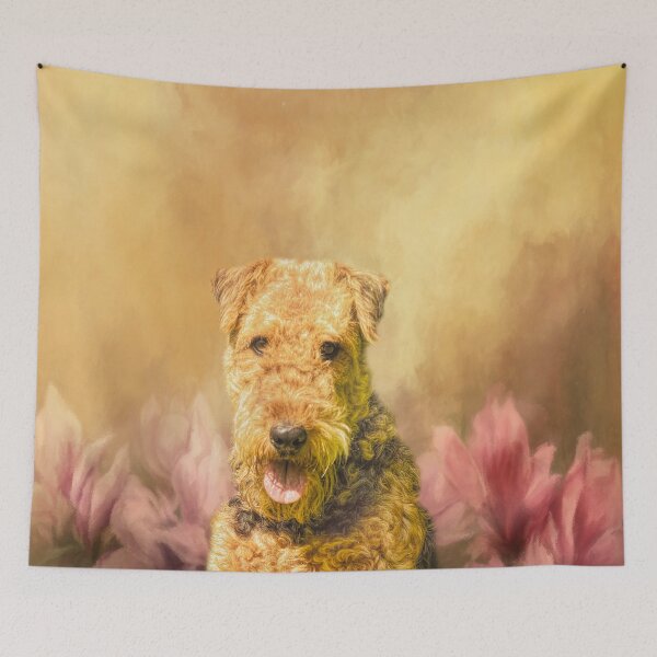 Item preview, Airedale Terrier Portrait with Pink Flowers designed and sold by Elisabeth Lucas.