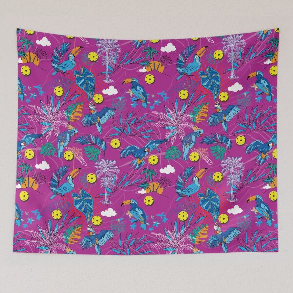 Item preview, Tropical magenta pickleball with birds designed and sold by EvieWoj.
