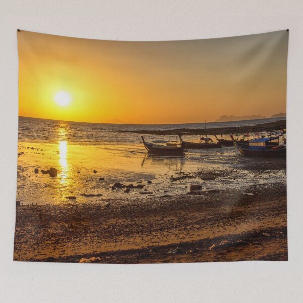 Item preview, Long tail boats at sunrise, Koh Lanta, Krabi, Thailand designed and sold by Kevin Hellon.