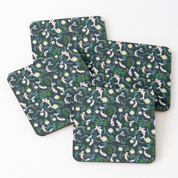 Item preview, Koi Fish Lotus Pond Dark Background designed and sold by daphsam.