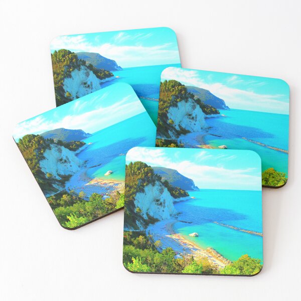 Item preview, Scenery from Numana Alta with Friar's Beach full of beach equipment, bathers, and Ox's rock designed and sold by Kristina Drozd.