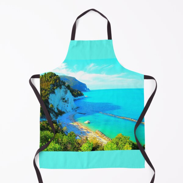 Item preview, Scenery from Numana Alta with Friar's Beach full of beach equipment, bathers, and Ox's rock designed and sold by Kristina Drozd.
