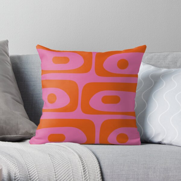 "Mid-Century Modern Piquet Maximalist Abstract in Hot Pink and Retro Red Orange" Throw Pillow for Sale by kierkegaard