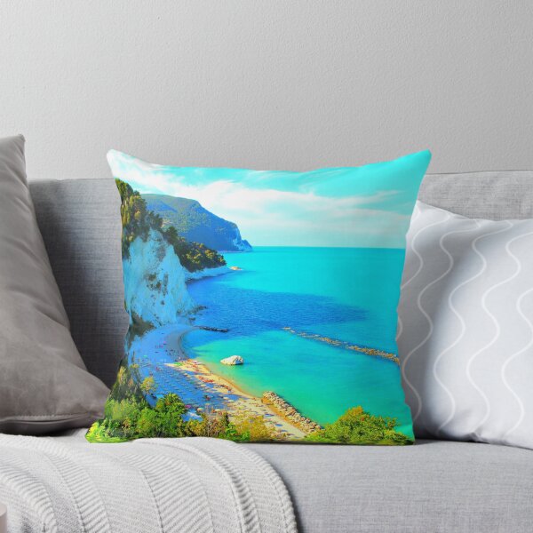 Item preview, Scenery from Numana Alta with Friar's Beach full of beach equipment, bathers, and Ox's rock designed and sold by Kristina Drozd.