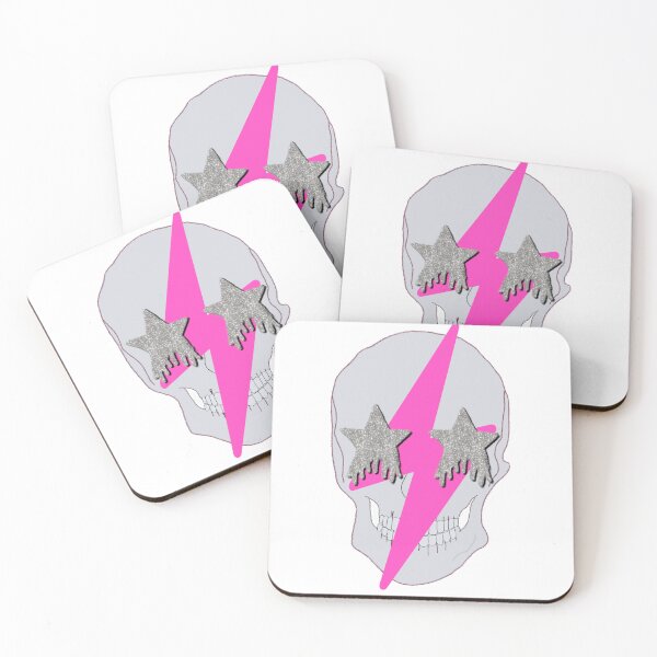 Item preview, pink lightning bolt glittery Star eyed skull designed and sold by mollsdesignss.