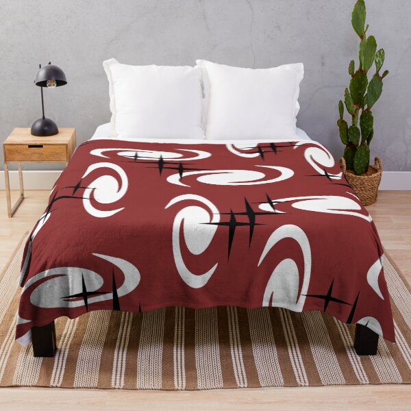 Item preview, Retro Atomic Age Swirls Stars Pattern Burgundy designed and sold by thepixelgarden.