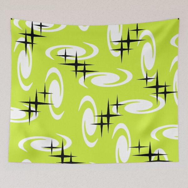 Artikelvorschau, Retro-Atomzeitalter-Wirbel-Sterne-Muster-Chartreuse entworfen und verkauft von thepixelgarden.