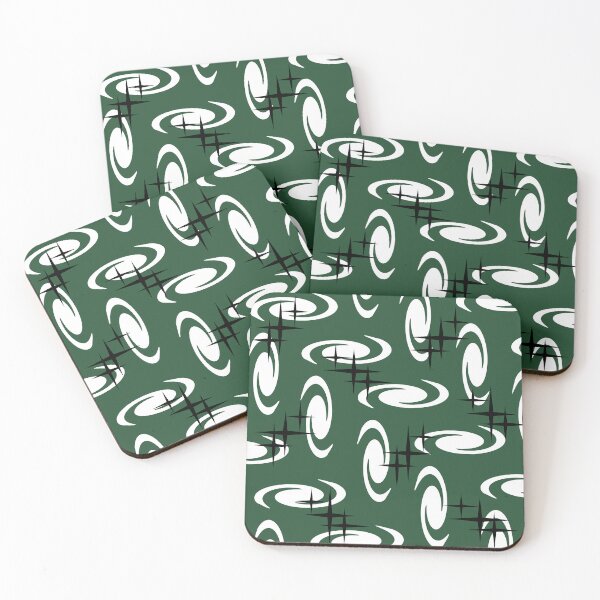 Item preview, Retro Atomic Age Swirls Stars Pattern Forest Green designed and sold by thepixelgarden.