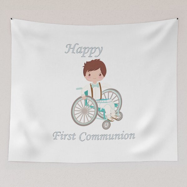 Item preview, First Communion Wheel Chair Brown Haired Boy designed and sold by ThirdFall.