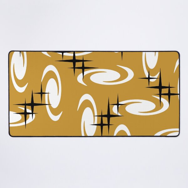 Item preview, Retro Atomic Age Swirls Stars Pattern Ochre designed and sold by thepixelgarden.