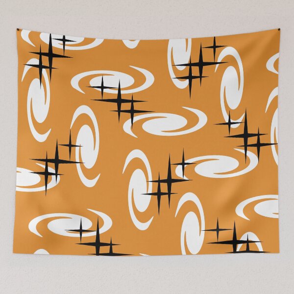Artikelvorschau, Retro-Atomzeitalter-Strudel-Sternmuster-Orange entworfen und verkauft von thepixelgarden.