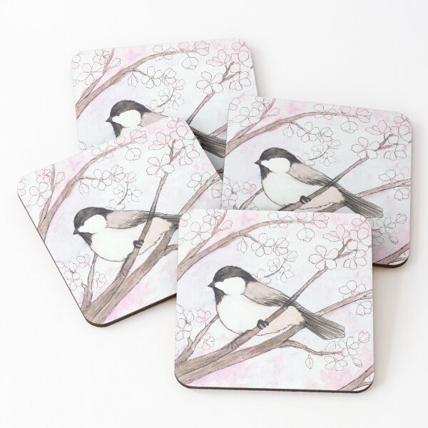 Item preview, Chickadee in a Cherry Tree Watercolor Illustration designed and sold by Danica Templeton.