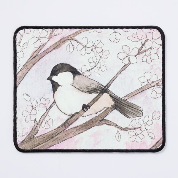 Item preview, Chickadee in a Cherry Tree Watercolor Illustration designed and sold by Danica Templeton.