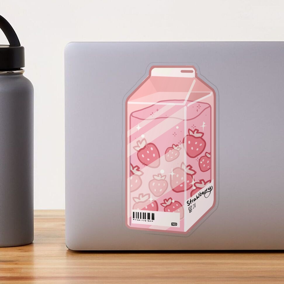 Clear Milk Carton Water Bottle Strawberry Kawaii