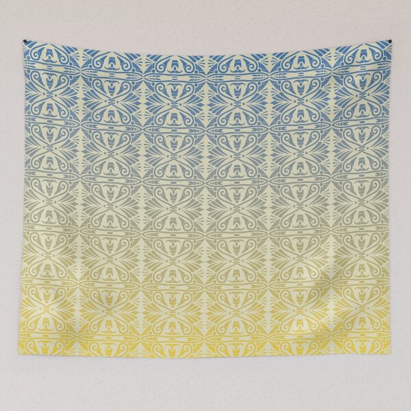 Item preview, Vintage Art Deco Damask Lace Motif Pattern Gold Blue designed and sold by Anna Lemos.