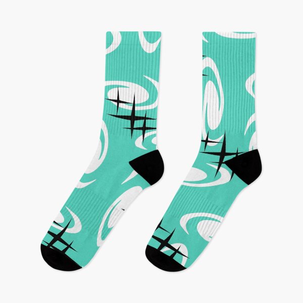 Item preview, Retro Atomic Age Swirls Stars Pattern Turquoise designed and sold by thepixelgarden.