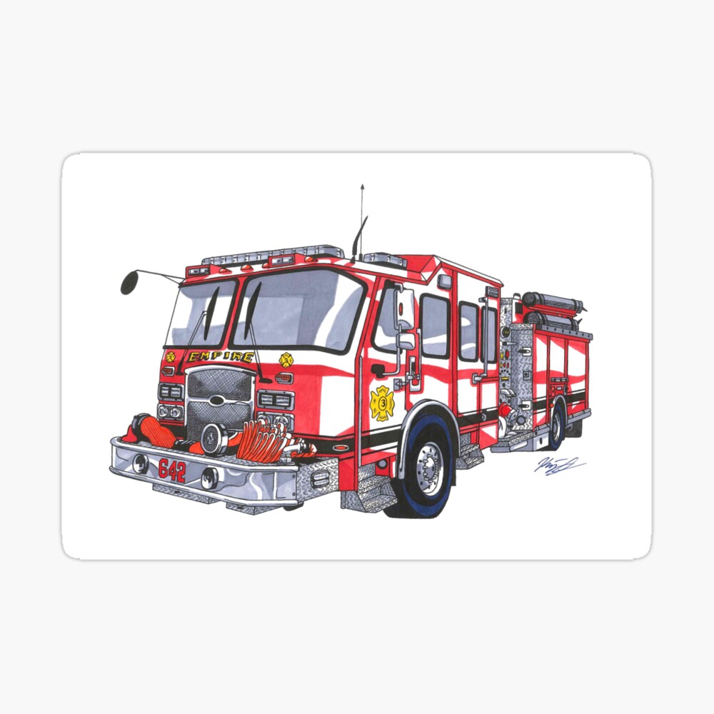 Lamina Fotografica Dibujo De Camion De Bomberos De Nueva York De Kimmiekat97 Redbubble