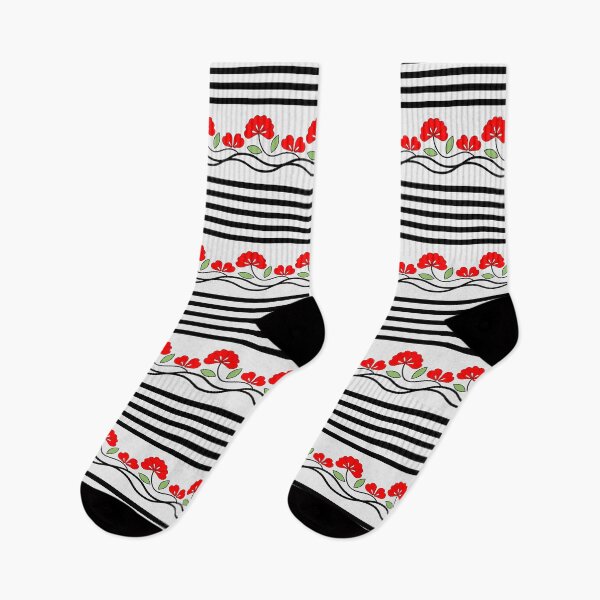 Item preview, Red Geranium Flowers Stripes Vintage Pattern designed and sold by Anna Lemos.