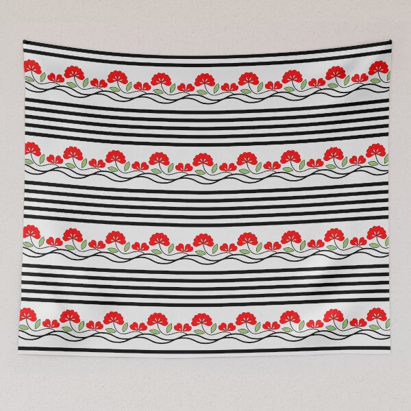 Item preview, Red Geranium Flowers Stripes Vintage Pattern designed and sold by Anna Lemos.