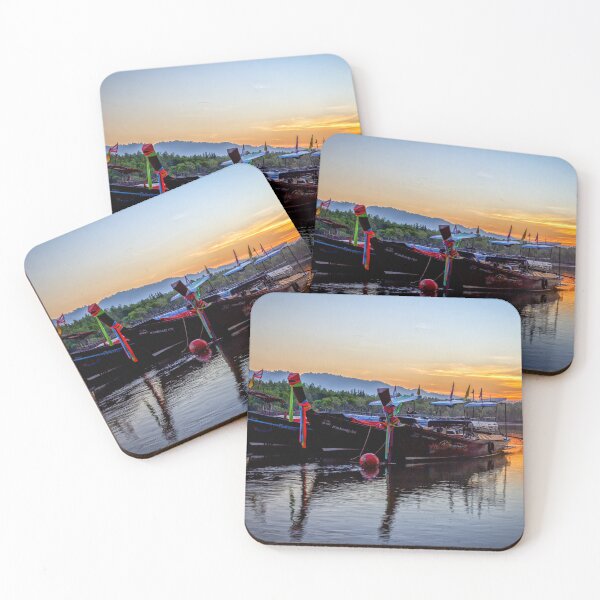 Item preview, Long tail boats moored in Psk Meng, Trang Province at sunrise. designed and sold by Kevin Hellon.