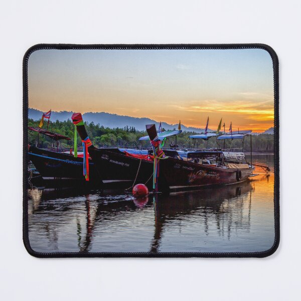Item preview, Long tail boats moored in Psk Meng, Trang Province at sunrise. designed and sold by Kevin Hellon.