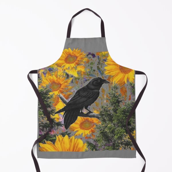 Item preview, BLACK CROW YELLOW SUNFLOWERS GREY ART designed and sold by sharlesart.
