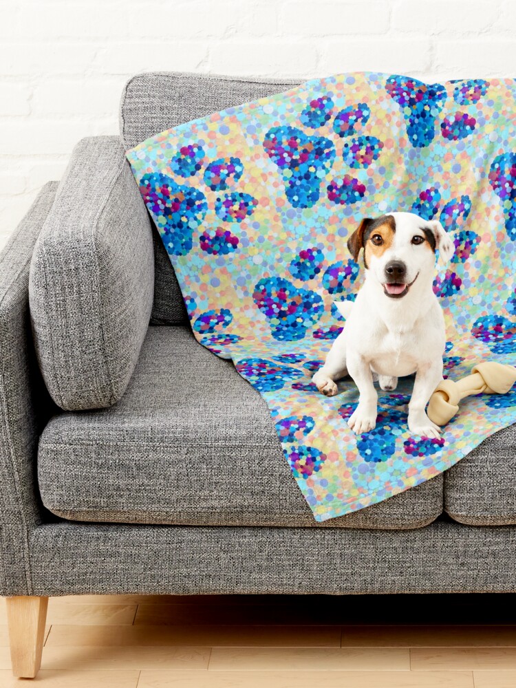 Colorful Mosaic Paw Print Cute Dog And Cat Art Pet Blanket for