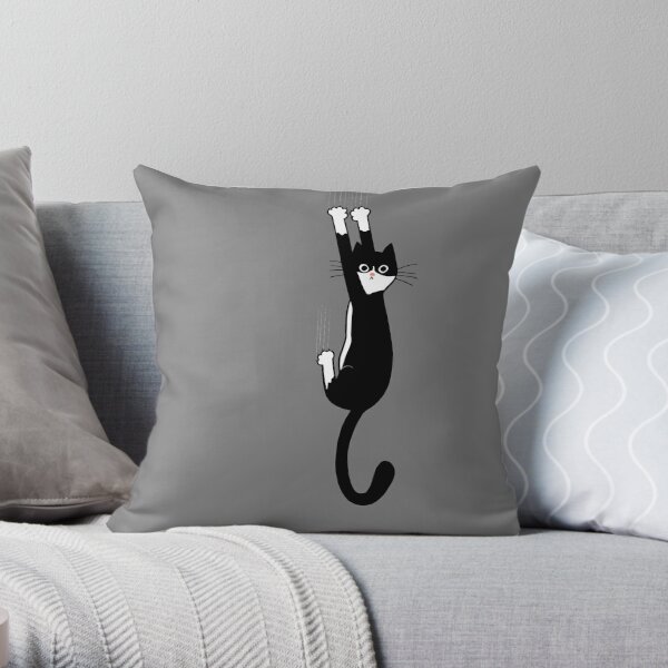 Designart Funny Black Cat Illustration - Animal Throw Pillow - 12x20