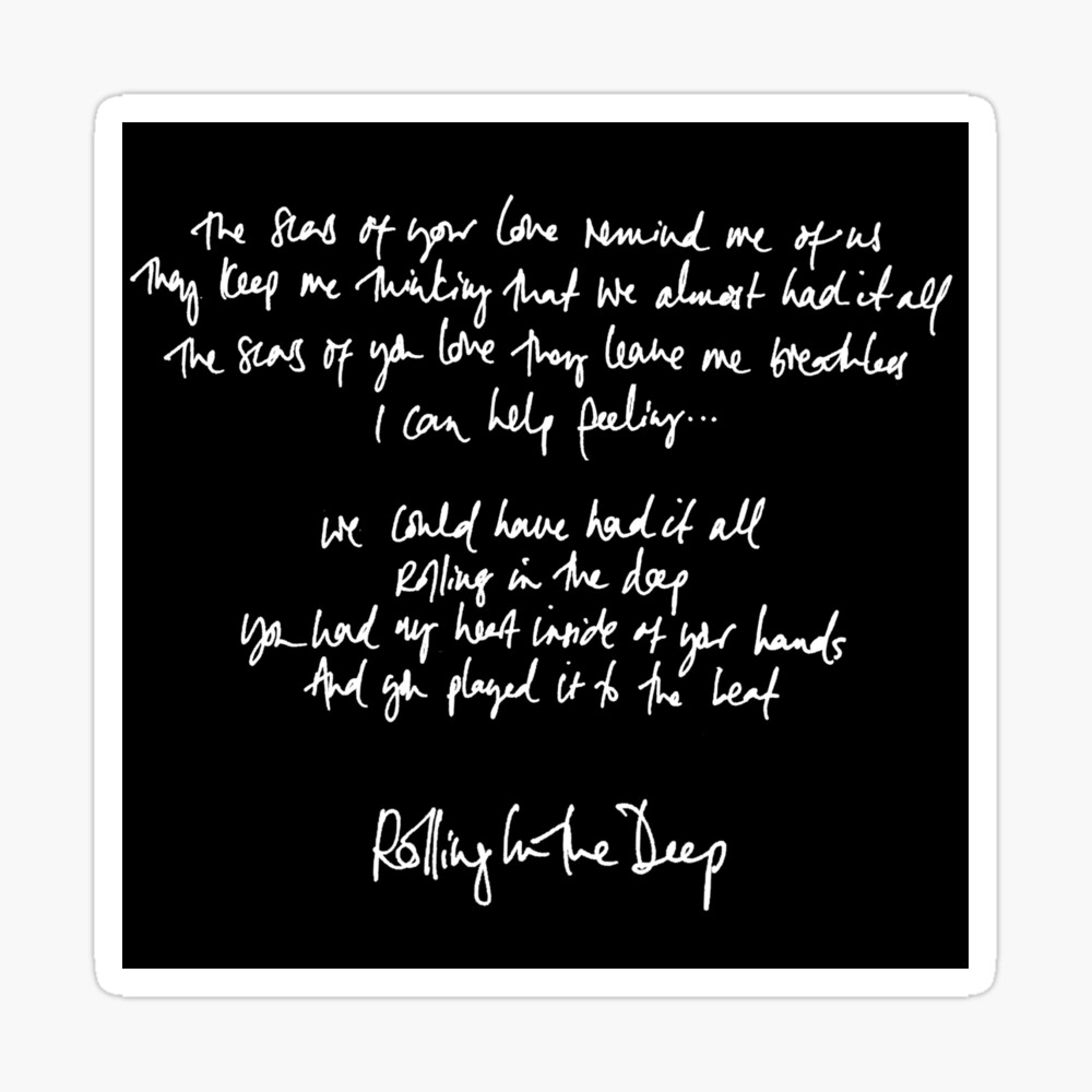 Rolling In The Deep Handwritten Lyrics Adele Poster By Daydreameruk Redbubble