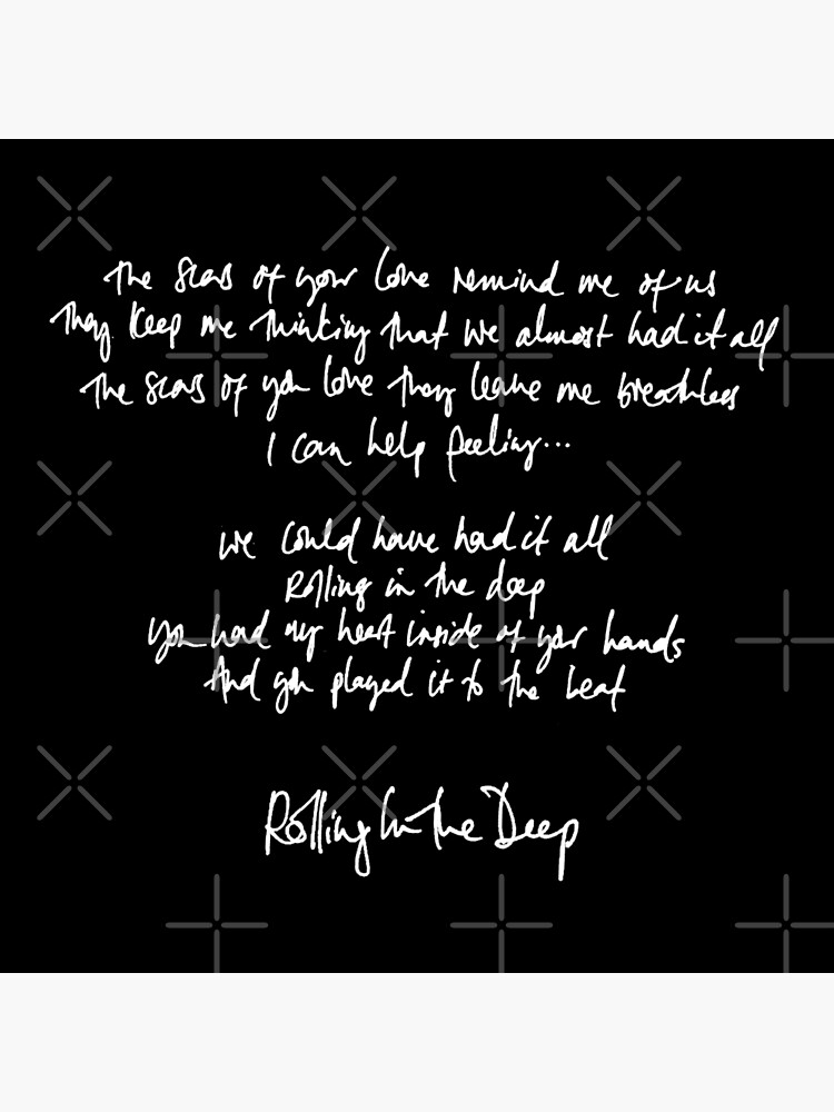 Rolling In The Deep Handwritten Lyrics Adele Art Board Print By Daydreameruk Redbubble