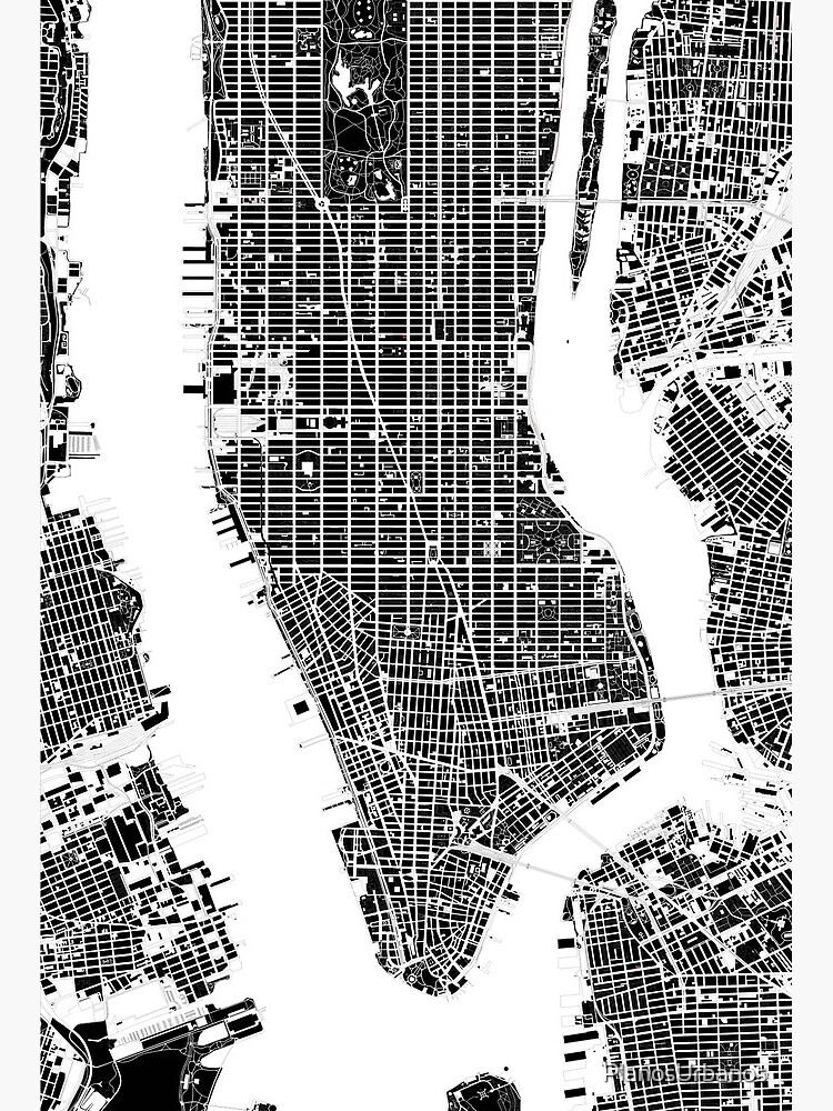 nyc map black and white New York City Map Black And White Art Board Print By nyc map black and white