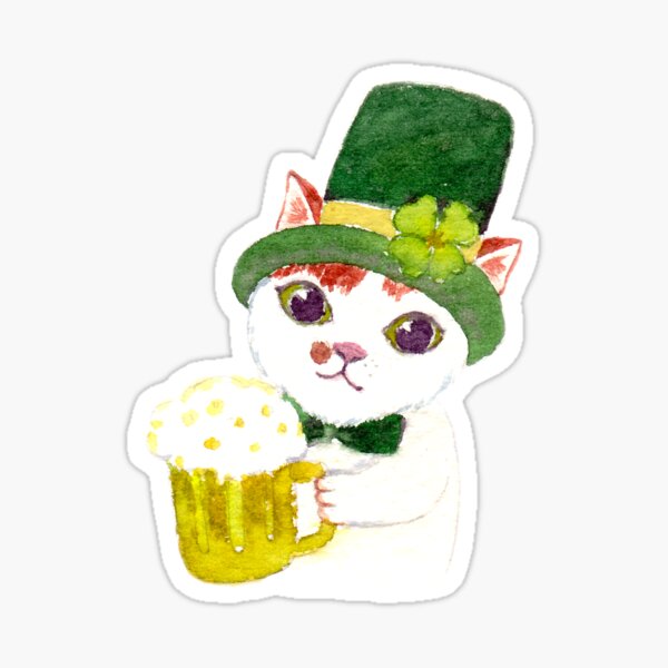Tommy the Cat drinking beer on St Patrick's Day Sticker