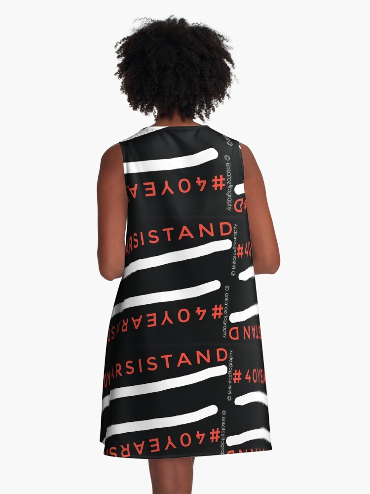 Thumbnail 3 of 4, A-Line Dress, #40YEARSISTAND - Black, Red & White Stripes designed and sold by kinkatstyle.
