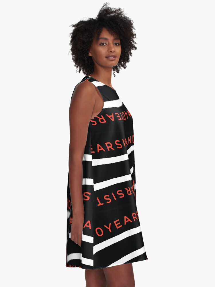 Thumbnail 2 of 4, A-Line Dress, #40YEARSISTAND - Black, Red & White Stripes designed and sold by kinkatstyle.