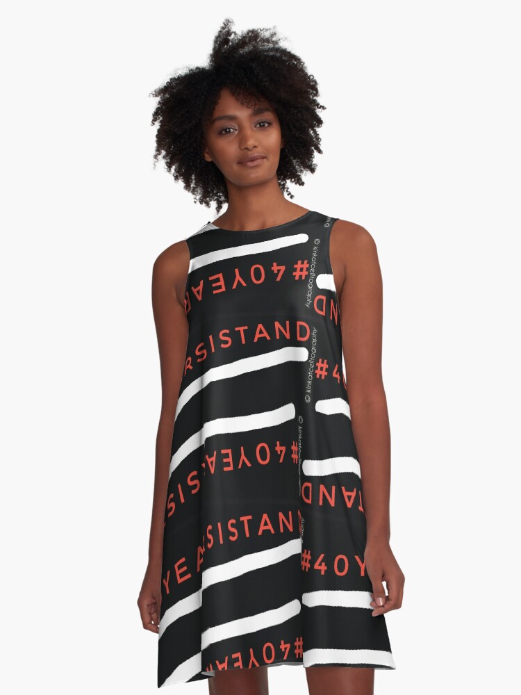 Thumbnail 1 of 4, A-Line Dress, #40YEARSISTAND - Black, Red & White Stripes designed and sold by kinkatstyle.