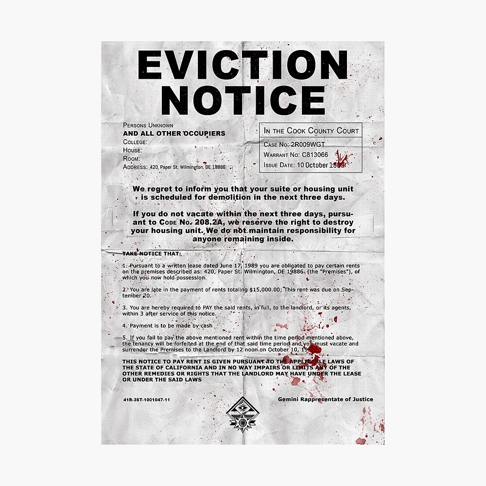 eviction notice blood poster for sale by geminigroup redbubble