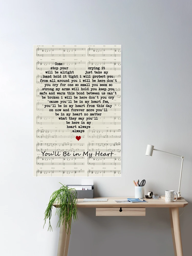 You'll Be In My Heart - Phil Collins Any Song Lyrics Custom Script Heart  Wall Art Quote Personalised Lyrics Print Poster No Frame, Music Poster,  Best Gifts Ever, Song Poster Poster for
