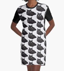 Black Cat Lounging Graphic T-Shirt Dress
