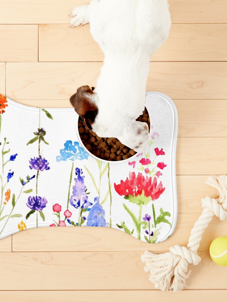 Disover Colorful wild flowers watercolor - Pet Bowls Mat