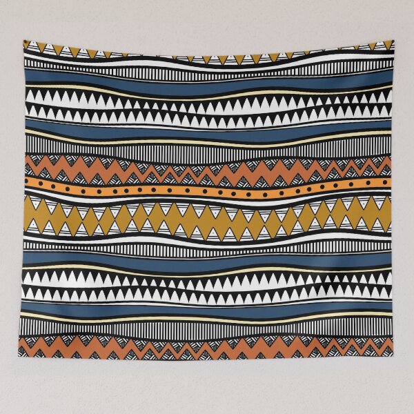 Item preview, Retro Colors Tribal - An abstract design in shades of blue, yellow, and orange designed and sold by velisani.