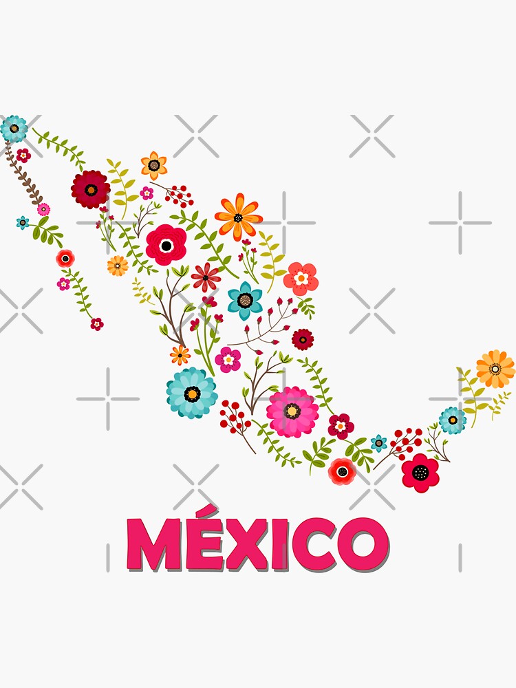 Thumbnail 3 of 3, Sticker, Mexico map flowers designed and sold by myrgomez.