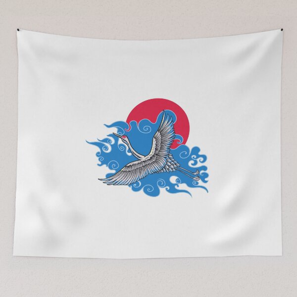 Item preview, Japanese Crane Clouds Red Sun Peace designed and sold by BakaOutfit.
