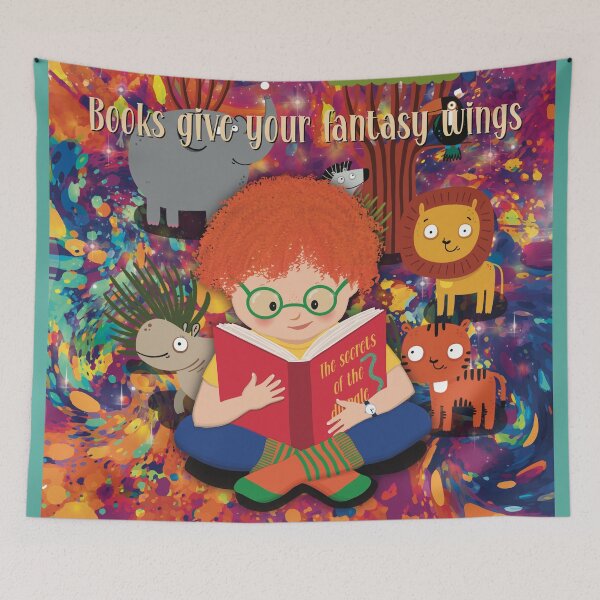 Item preview,  Books give your fantasy wings. The boy is totally focused on the story in the book. Fantasy background. designed and sold by marina63.