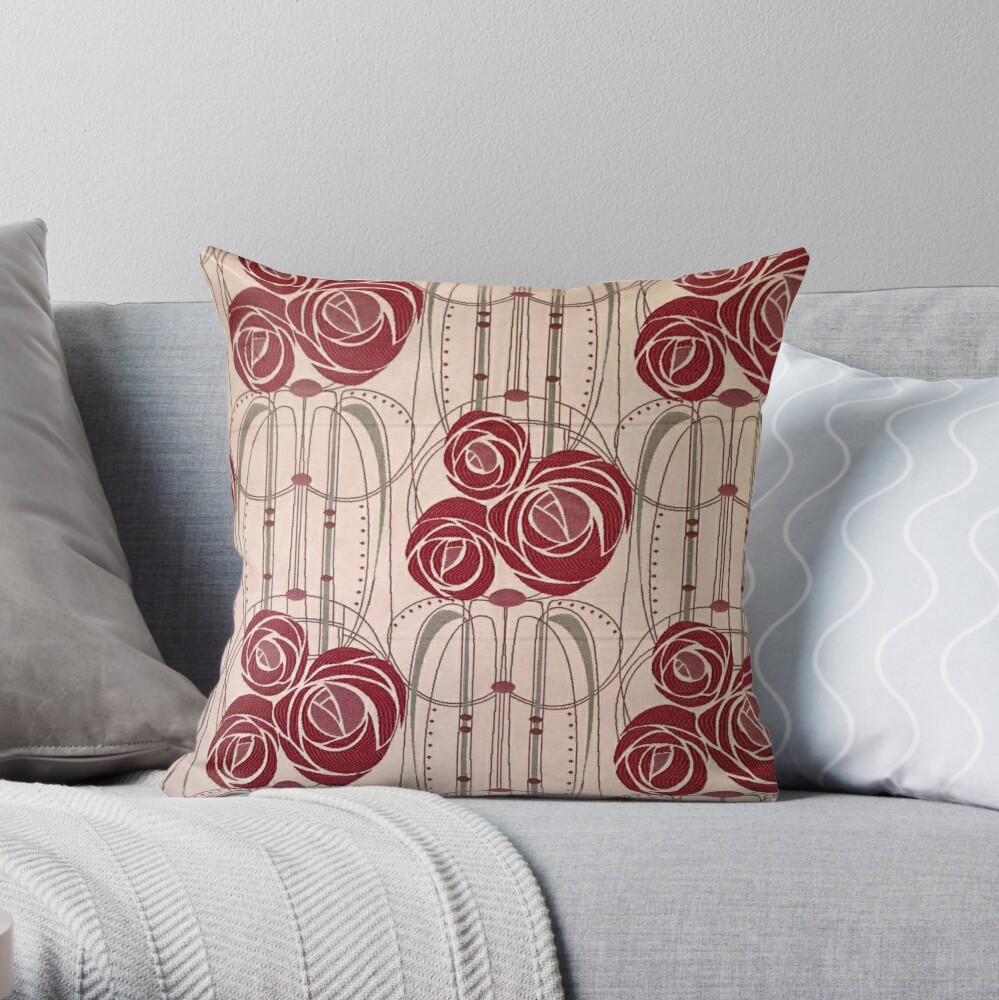 "Charles Rennie Mackintosh roses,Mackintosh abstract rose" Throw Pillow ...