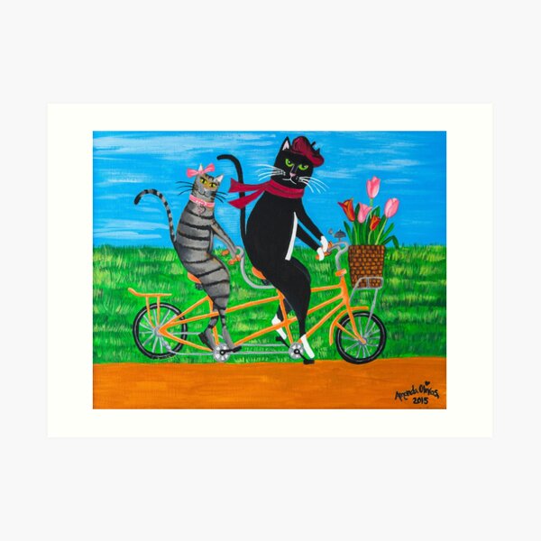 Two Whimsical Cats - Kitty Cat Outing Art Print