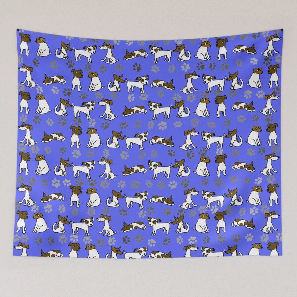 Item preview, Jack Russell Terrier Cartoon Pattern With Blue Background designed and sold by jaggerstudios.