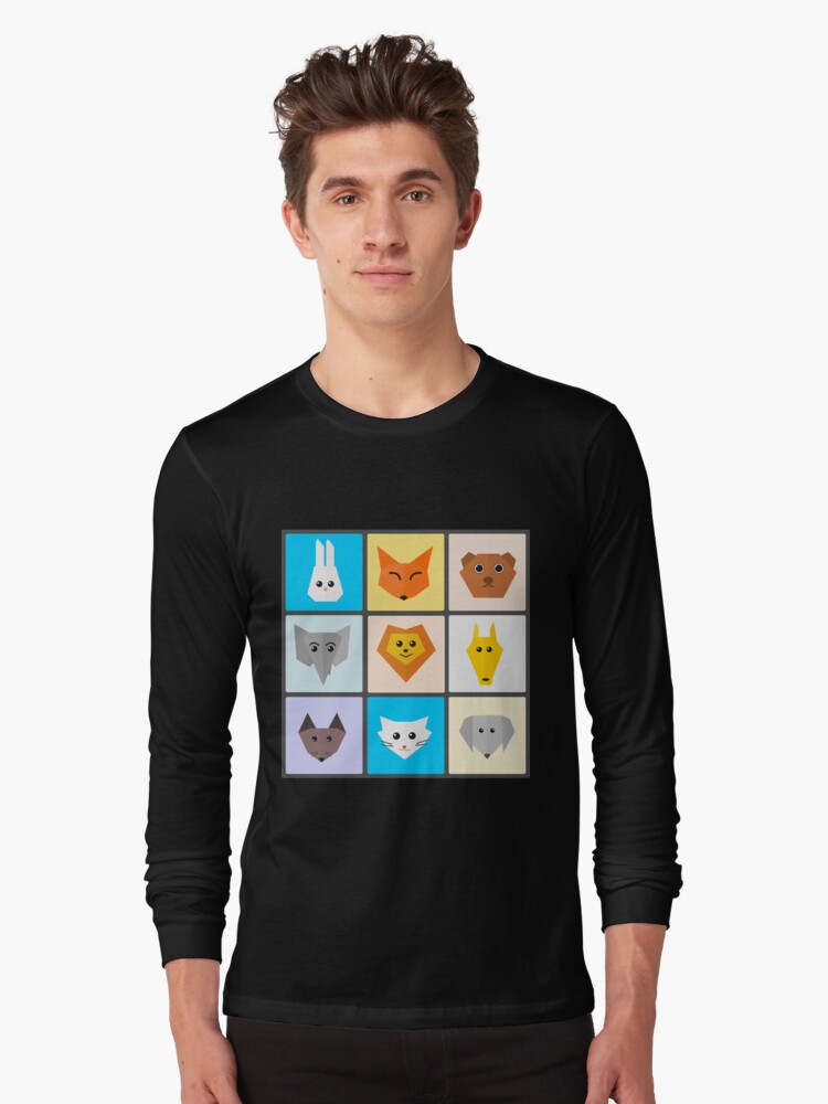 Thumbnail 1 of 5, Long Sleeve T-Shirt, Flat Cute Animals designed and sold by DigitalChickHub.